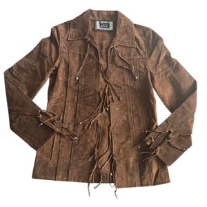 Brown Suede Women's Jacket With Fringes, Genuine Leather